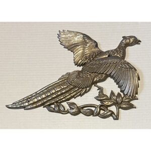Vintage USA Cast Metal Flying Pheasant Wall Decor Plaque - 15x9
